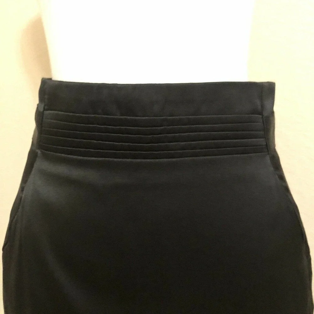 STELLA & JAMIE NWT Satin Straight Skirt M Pleated Paperbag Hight Waisted Black - Picture 3 of 6